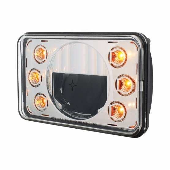 ULTRALIT - 4" X 6" LED Headlight With Dual Function 6 Amber LED Position Lights - Low Beam - Thumbnail 3