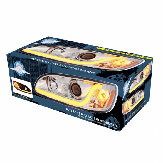 Black Projection Headlight W/LED Dual Function Light Bar For PB 386 (2005-2015) & 387 (1999-2010) - Passenger - Thumbnail 6