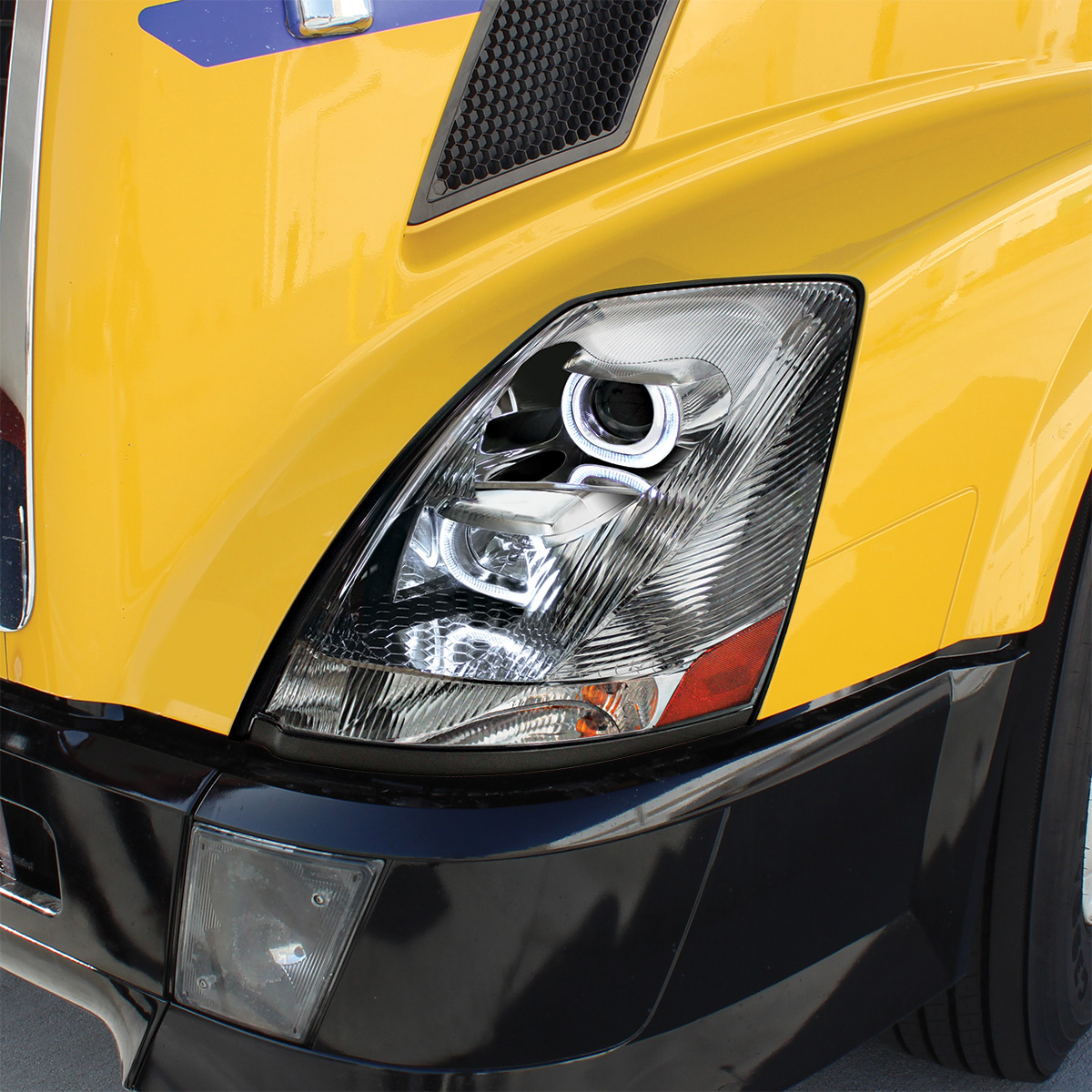 Chrome Projection Headlight With White LED Light Bar For 2003-2017 Volvo VN/VNL - Passenger - Thumbnail 6