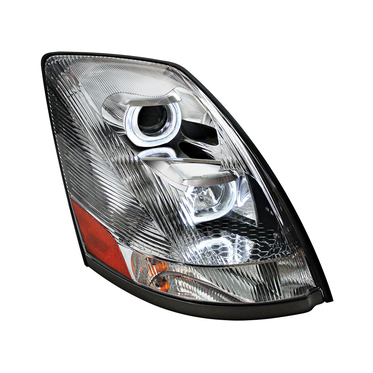 Chrome Projection Headlight With White LED Light Bar For 2003-2017 Volvo VN/VNL - Passenger - Thumbnail 7