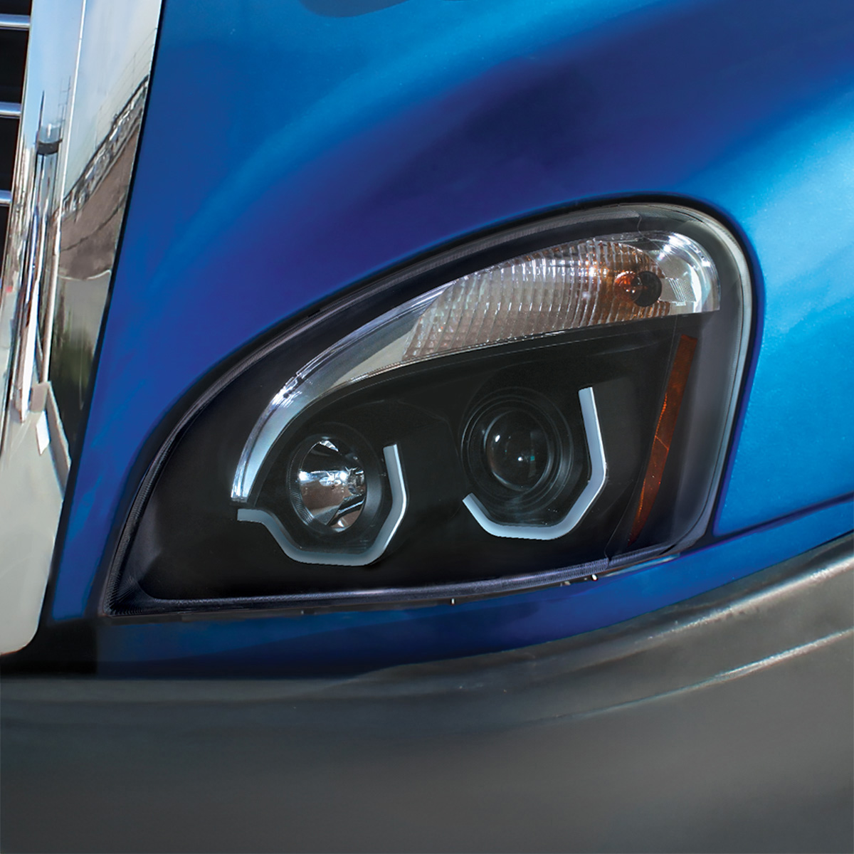 Blackout Projection Headlight With White LED Position Light For 2008-2017 Freightliner Cascadia - Passenger - Thumbnail 5