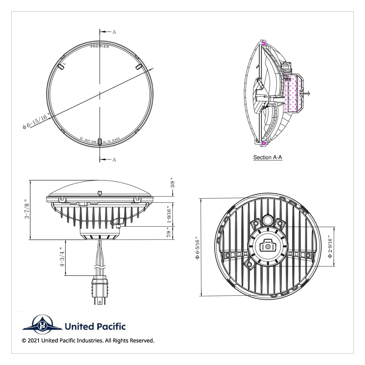 ULTRALIT - 5 High Power LED 7" Dual Function Headlight - Black - Thumbnail 8