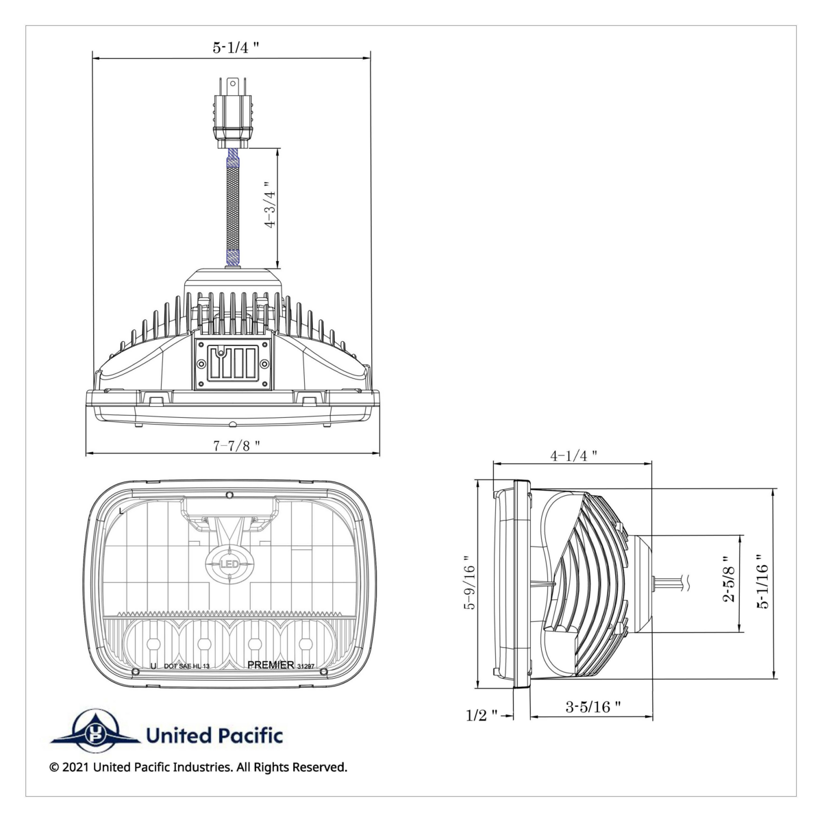 ULTRALIT - 5 High Power LED 5" X 7" Crystal Headlight - High & Low Beam - Thumbnail 10
