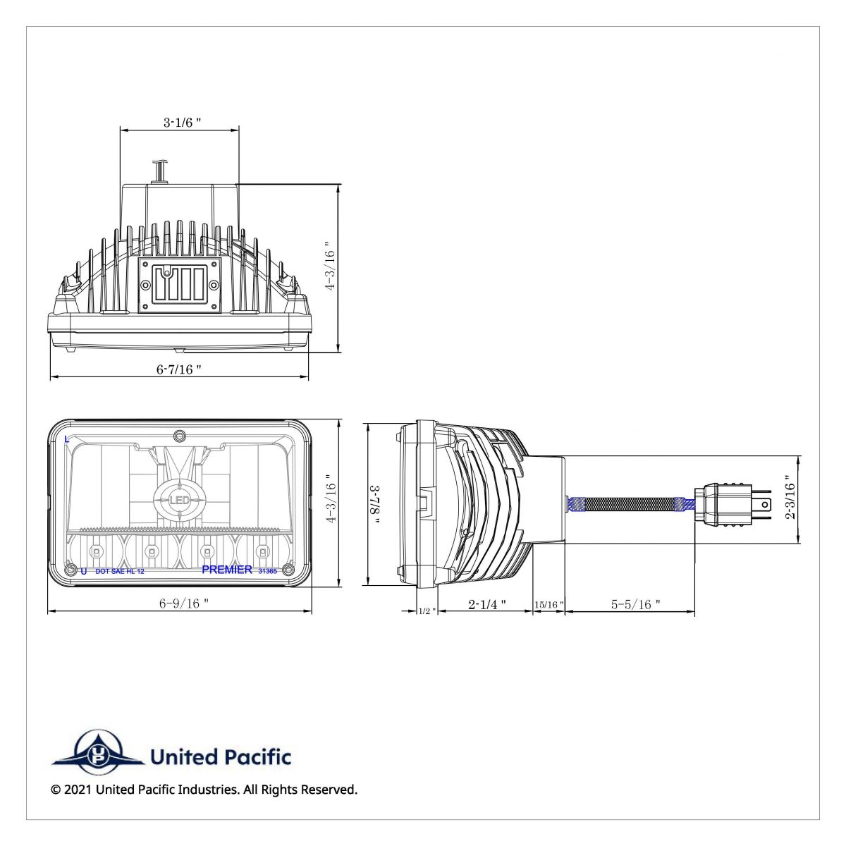 ULTRALIT - 5 LED 4" X 6" Crystal Headlight - High & Low Beam - Thumbnail 7
