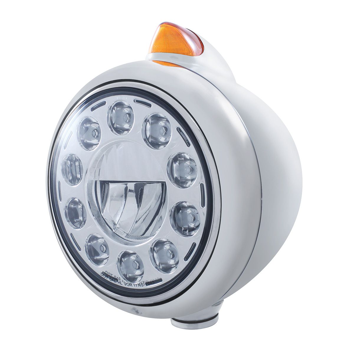 Stainless Steel Guide 682-C Headlight 11 LED Bulb & Original Style LED Signal - Amber Lens