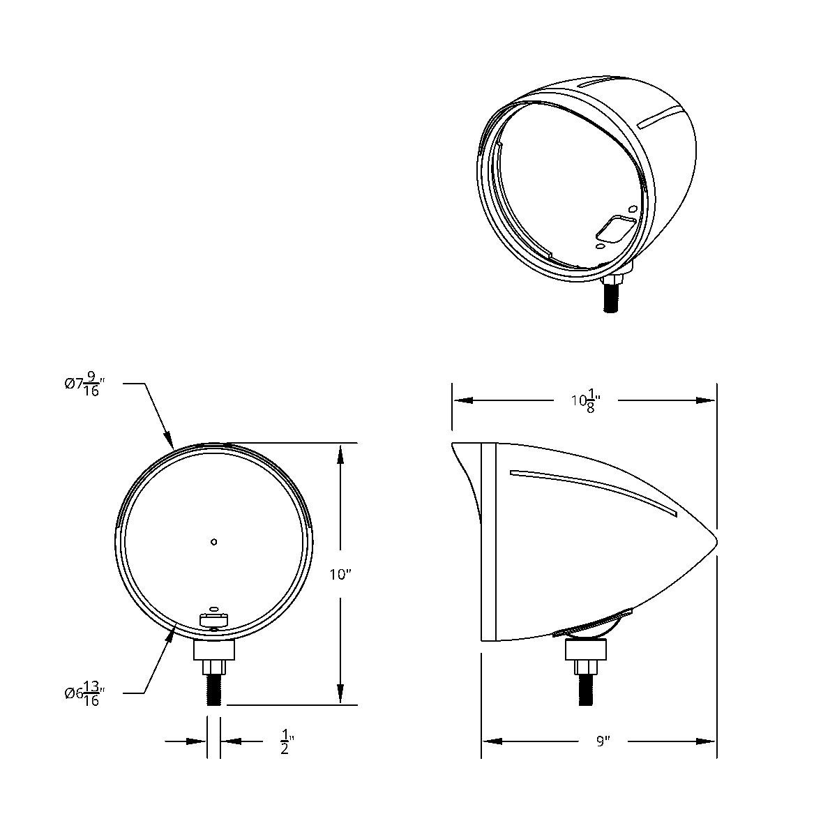 Black "BILLET" Style Groove Headlight Housing With Visor - Thumbnail 5