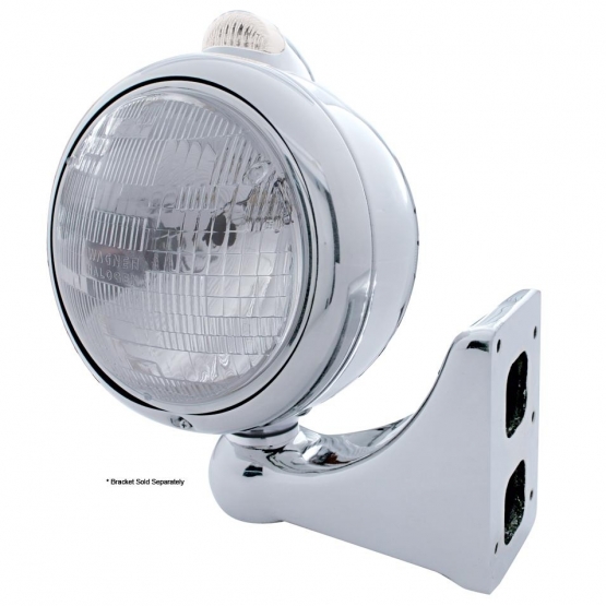 Stainless Steel Guide 682-C Style Headlight H6024 & LED Turn Signal - Clear Lens - Thumbnail 4