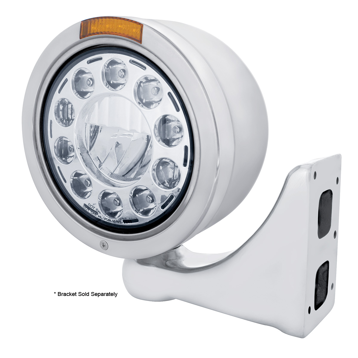 Stainless Bullet Half Moon Headlight 11 LED Bulb & Dual Mode LED Signal - Amber Lens - Thumbnail 3