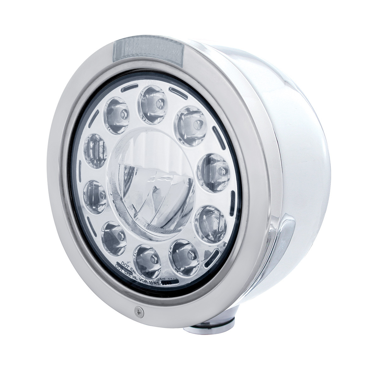Stainless Bullet Half Moon Headlight 11 LED Bulb & Dual Mode LED Signal - Clear Lens - Thumbnail 6