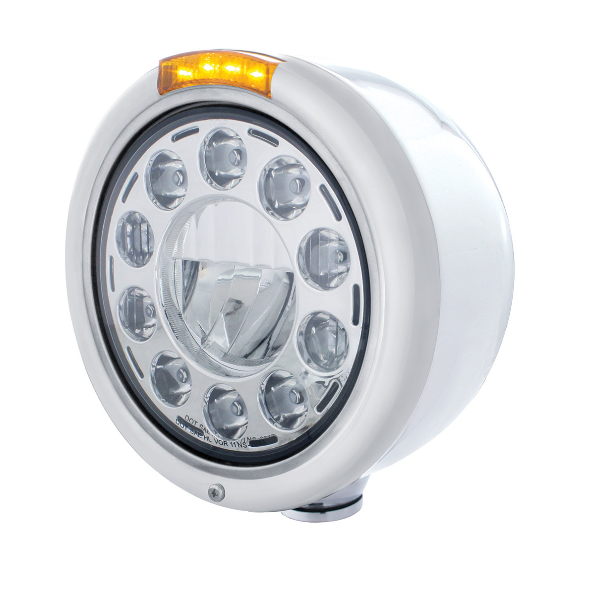 Stainless Classic Half Moon Headlight 11 LED Bulb & LED Signal - Amber Lens - Thumbnail 6