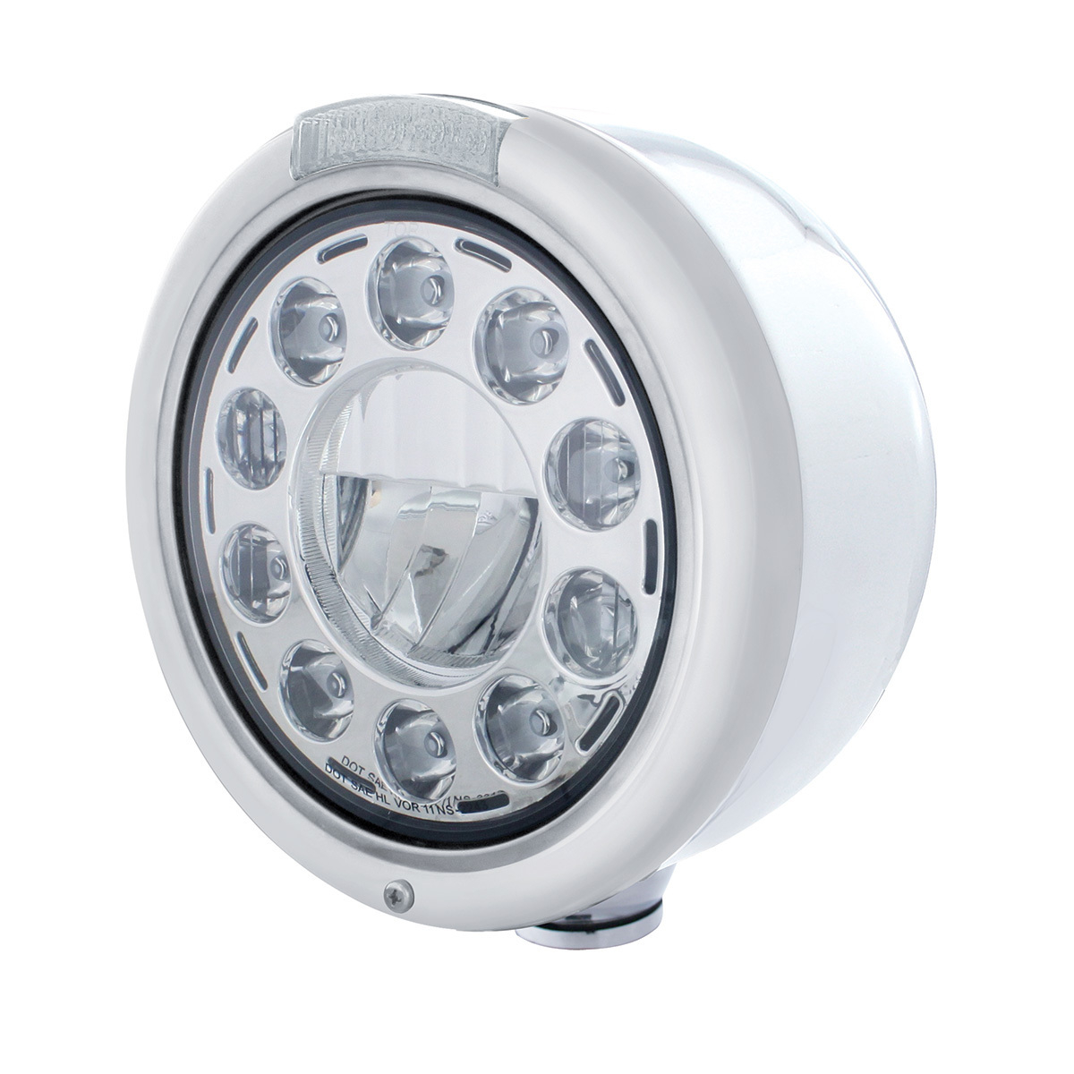 Stainless Classic Half Moon Headlight 11 LED Bulb & LED Signal - Clear Lens - Thumbnail 6