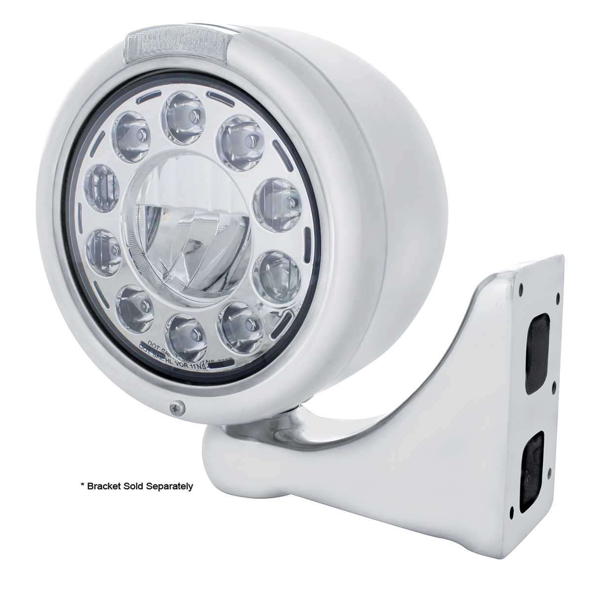 Stainless Classic Half Moon Headlight 11 LED Bulb & Dual Mode LED Signal-Clear Lens - Thumbnail 3