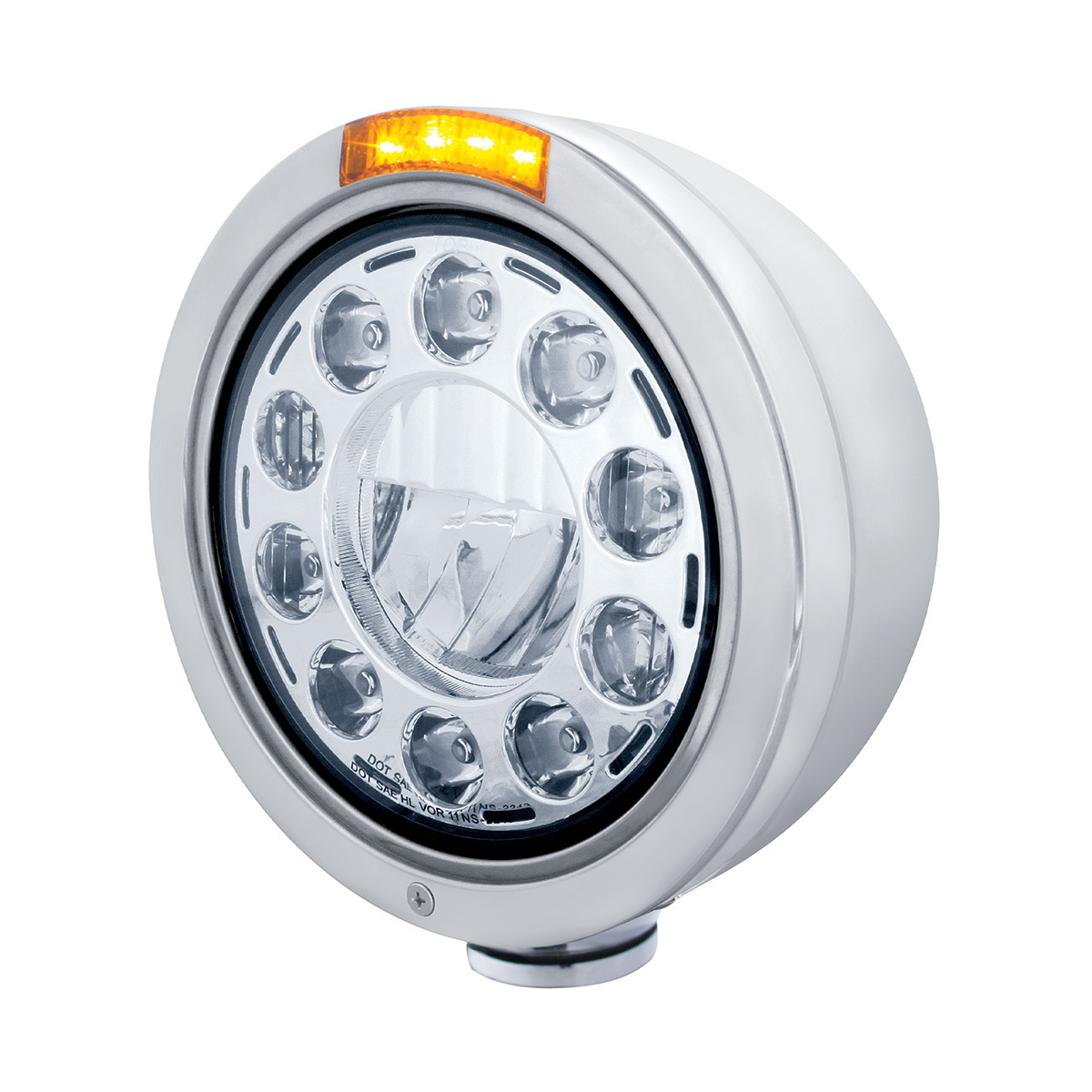 Stainless Bullet Classic Headlight 11 LED Bulb With LED Signal - Amber Lens - Thumbnail 6