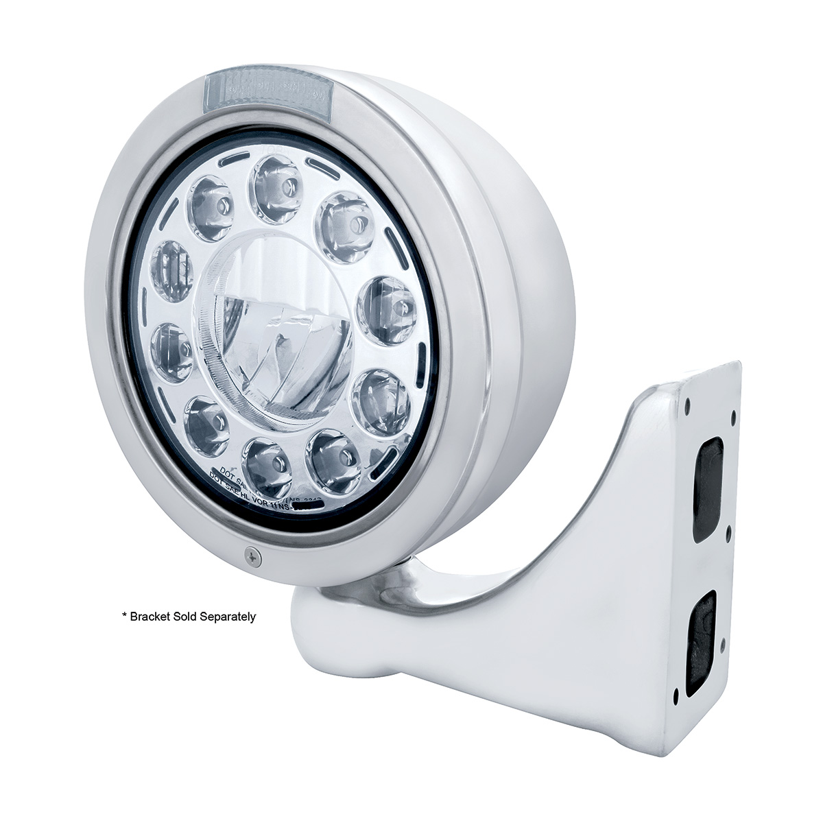 Stainless Bullet Classic Headlight 11 LED Bulb With Dual Mode LED Signal - Clear Lens - Thumbnail 3