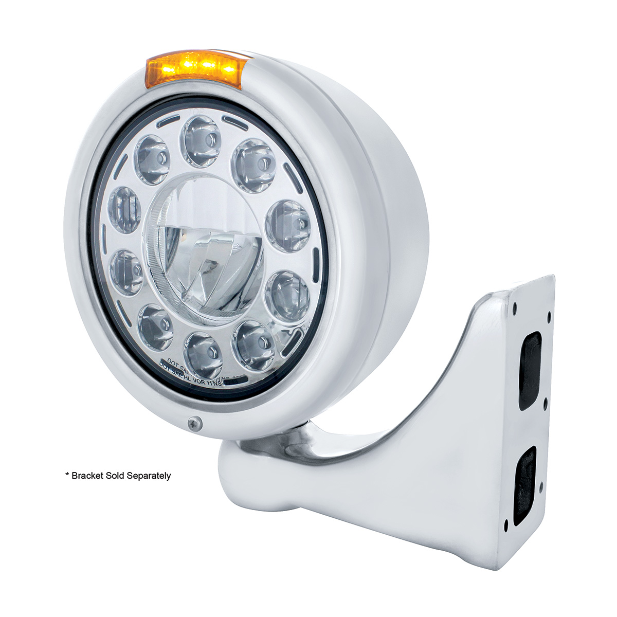 Stainless Classic Headlight 11 LED Bulb & LED Signal - Amber Lens - Thumbnail 3