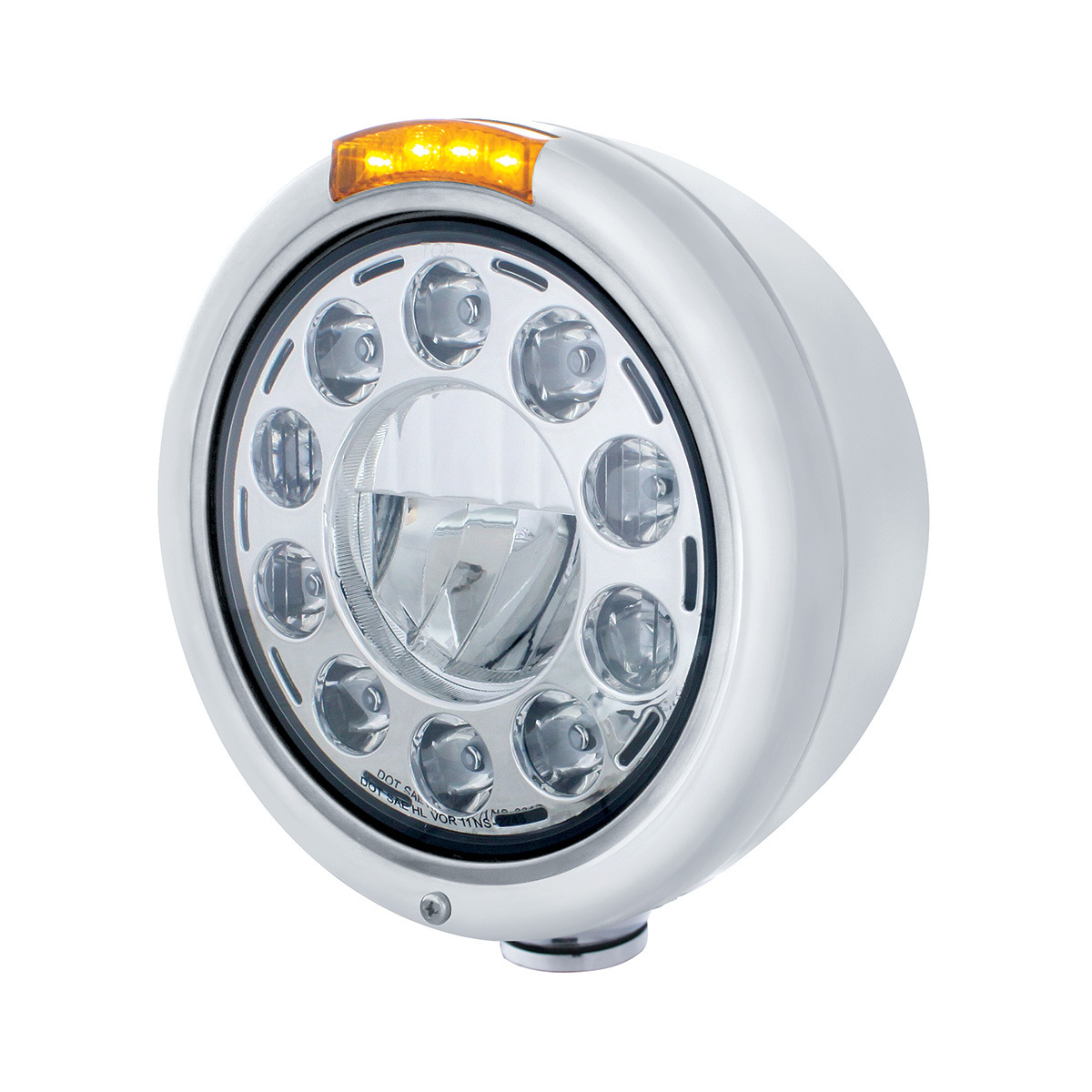 Stainless Classic Headlight 11 LED Bulb & LED Signal - Amber Lens - Thumbnail 6