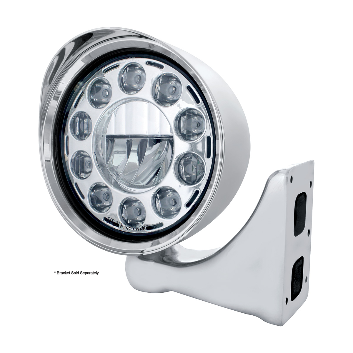 Chrome "Chopper" Headlight With Smooth Visor 11 LED Bulb - Thumbnail 2