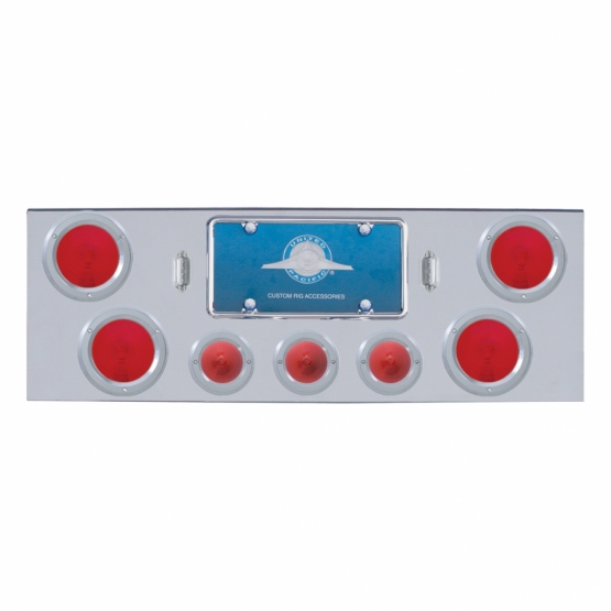 Chrome Rear Center Light Panel With 4X 4" Lights & 3X 2.5" Lights & SS Bezels -Red LED & Lens