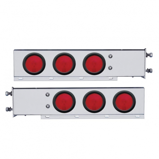 3-3/4" Bolt Pattern Chrome Spring Loaded Light Bar With 6X 4" Lights & Grommets - Red Lens (Pair)