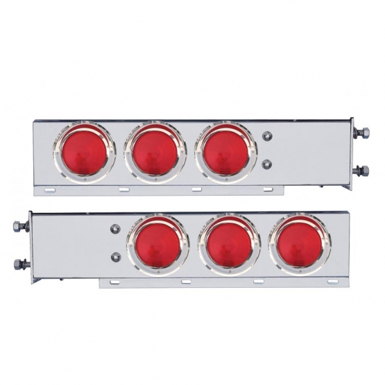 3-3/4" Bolt Pattern Chrome Spring Loaded Light Bar With 6X 4" Lights & Visors - Red Lens (Pair)