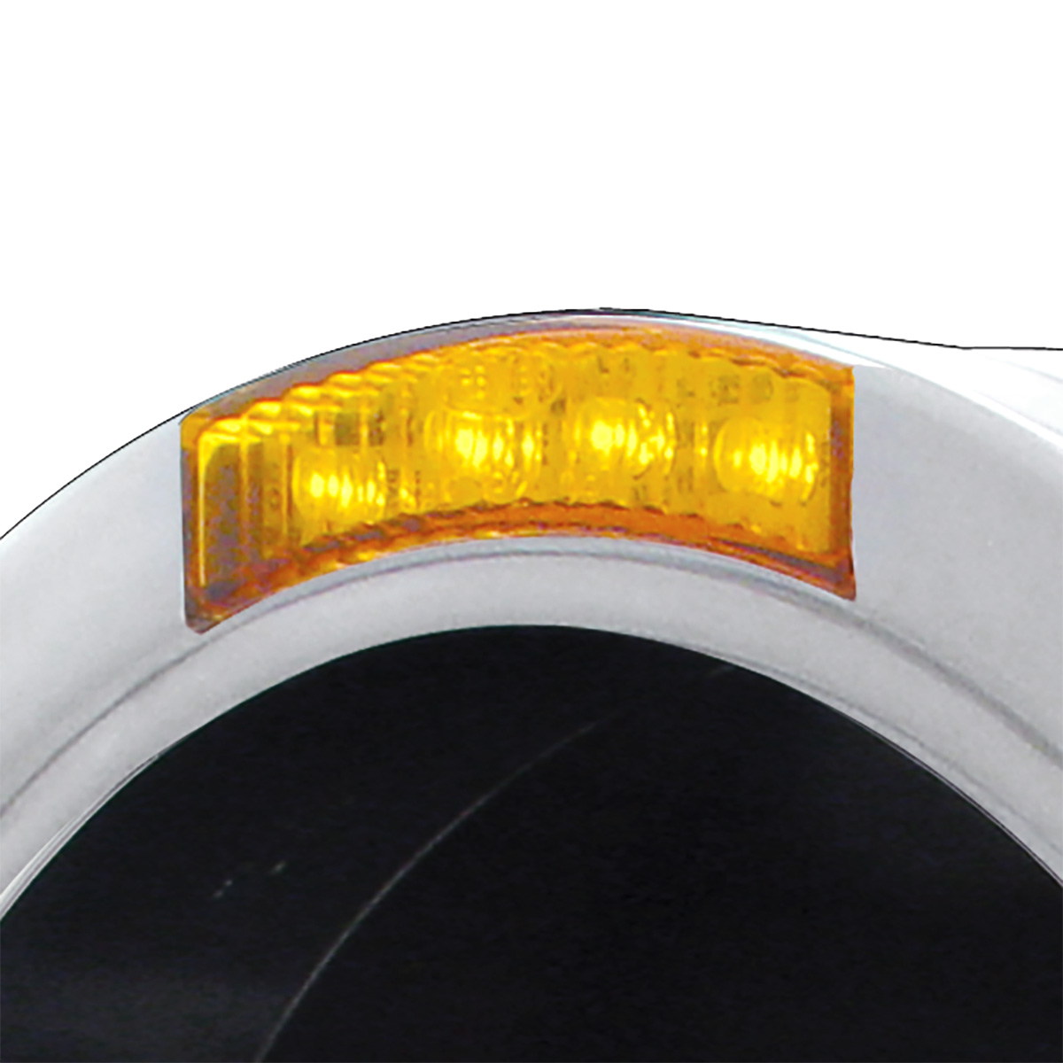 Stainless Steel Bullet Half Moon Headlight No Bulb With LED Turn Signal - Amber Lens - Thumbnail 2