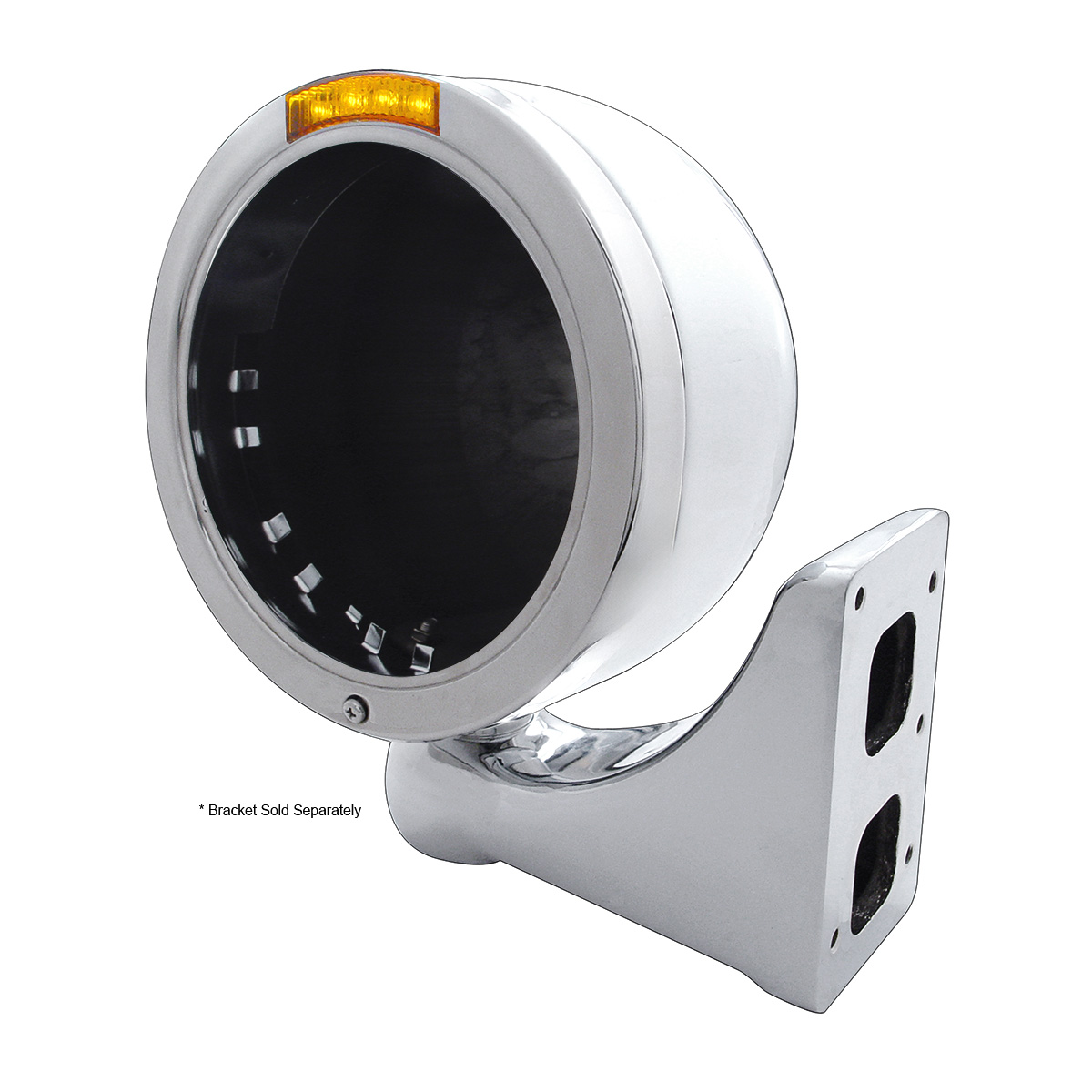 Stainless Steel Bullet Half Moon Headlight No Bulb With LED Turn Signal - Amber Lens - Thumbnail 4