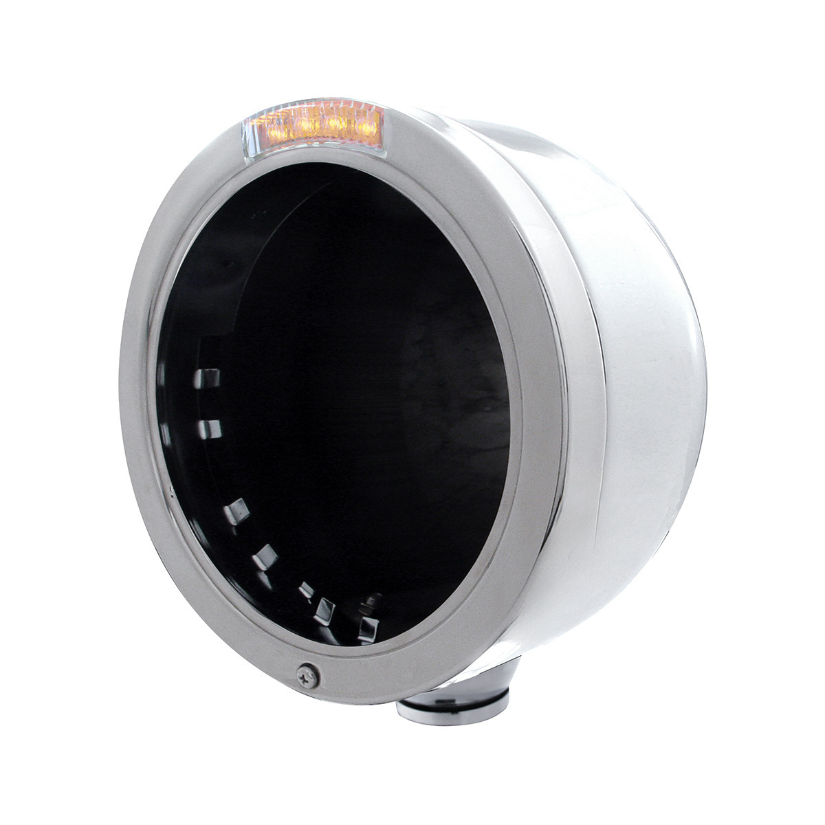 Stainless Steel Bullet Half Moon Headlight No Bulb With LED Turn Signal - Clear Lens - Thumbnail 5