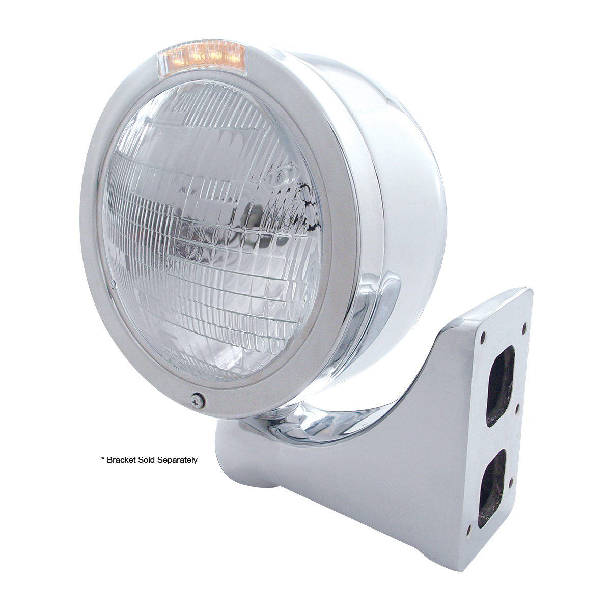 Stainless Steel Bullet Half Moon Headlight 6014 Bulb & LED Turn Signal - Clear Lens - Thumbnail 4