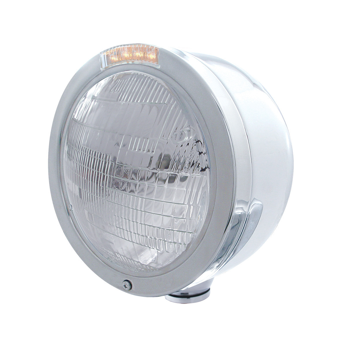 Stainless Steel Bullet Half Moon Headlight 6014 Bulb & LED Turn Signal - Clear Lens - Thumbnail 6