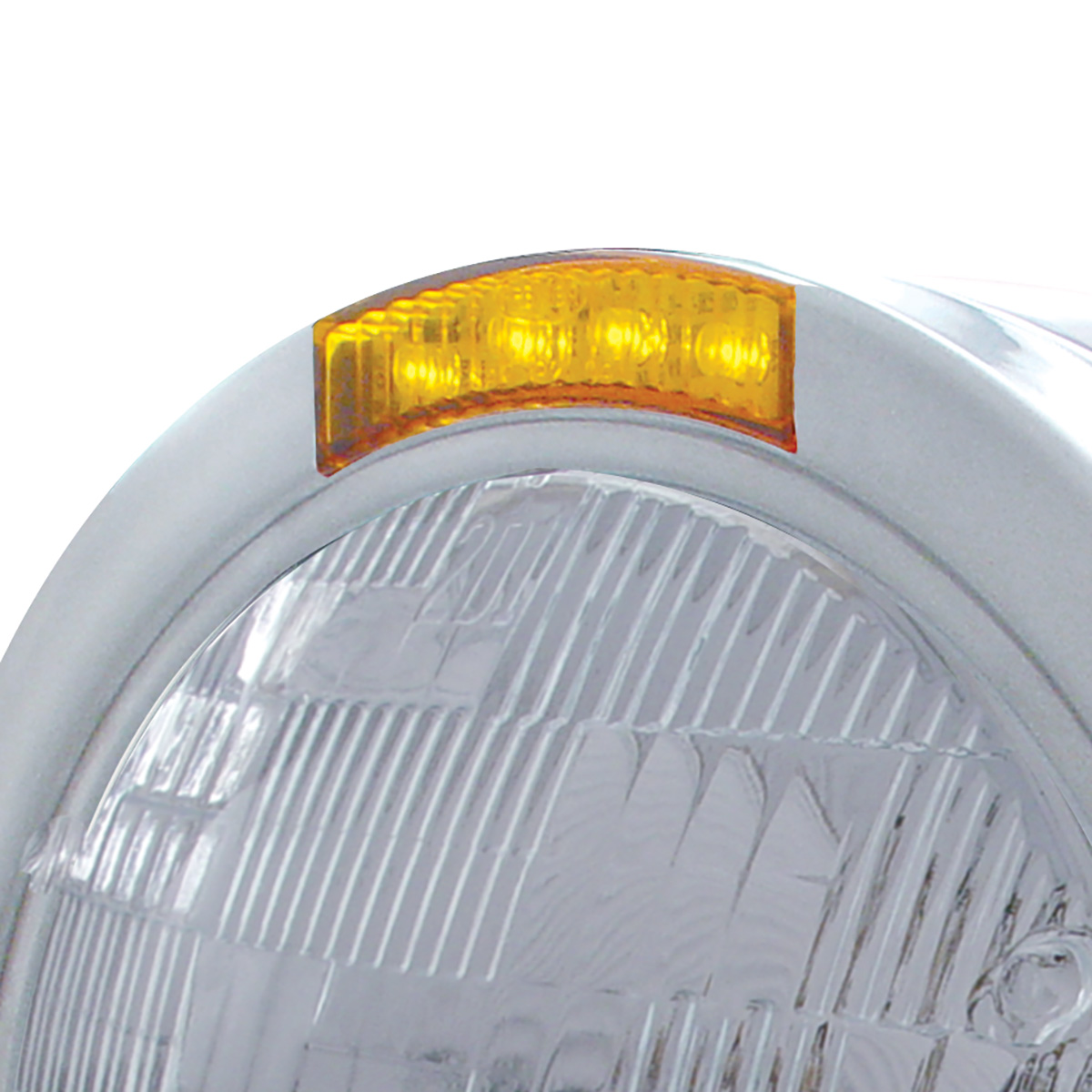 Stainless Steel Bullet Half Moon Headlight H6024 Bulb & LED Turn Signal - Amber Lens - Thumbnail 2
