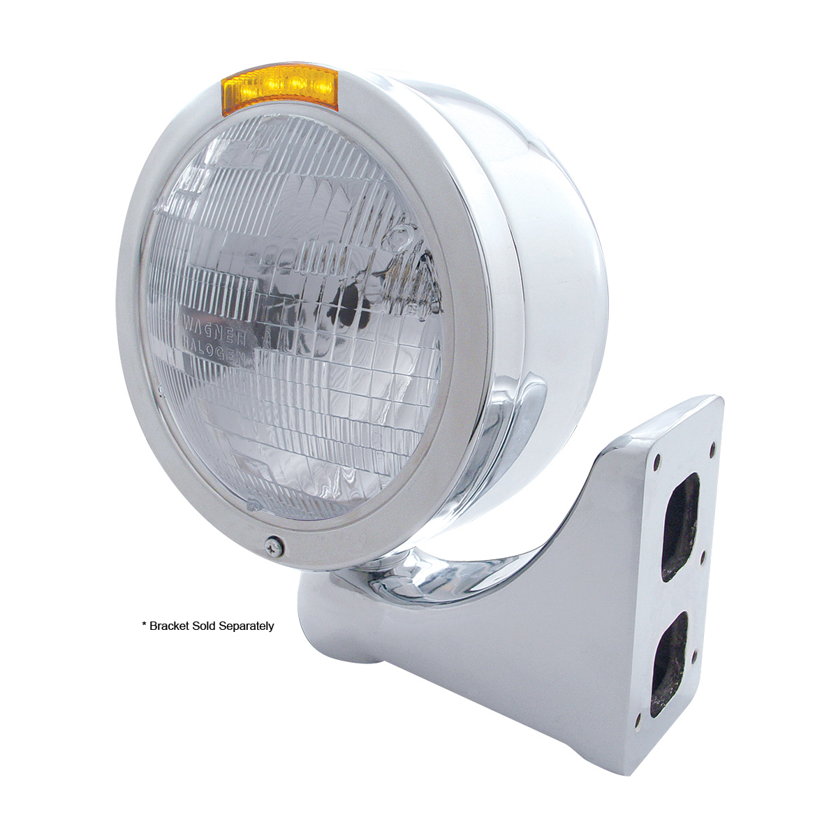 Stainless Steel Bullet Half Moon Headlight H6024 Bulb & LED Turn Signal - Amber Lens - Thumbnail 4