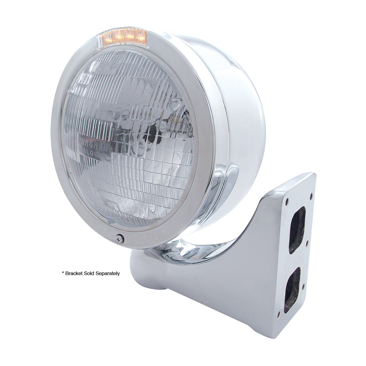 Stainless Steel Bullet Half Moon Headlight H6024 Bulb & LED Turn Signal - Clear Lens - Thumbnail 4