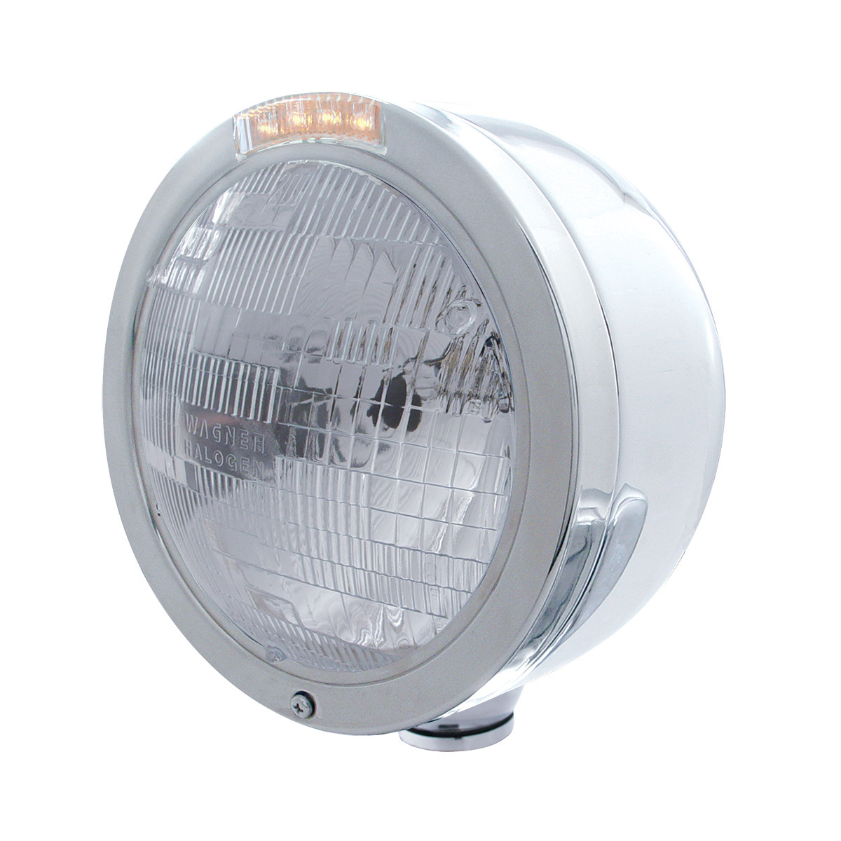 Stainless Steel Bullet Half Moon Headlight H6024 Bulb & LED Turn Signal - Clear Lens - Thumbnail 6