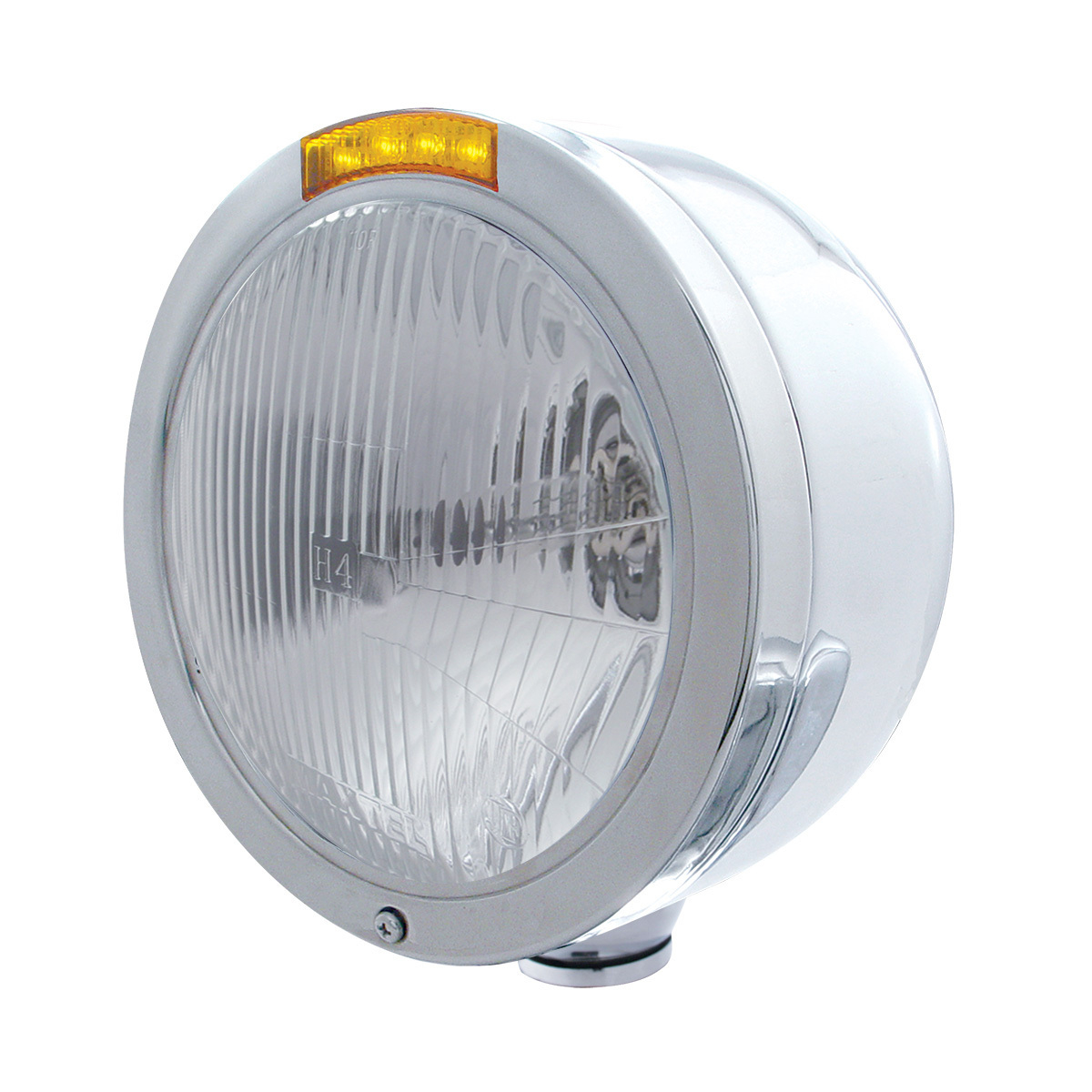 Stainless Steel Bullet Half Moon Headlight H4 Bulb & LED Turn Signal - Amber Lens - Thumbnail 6