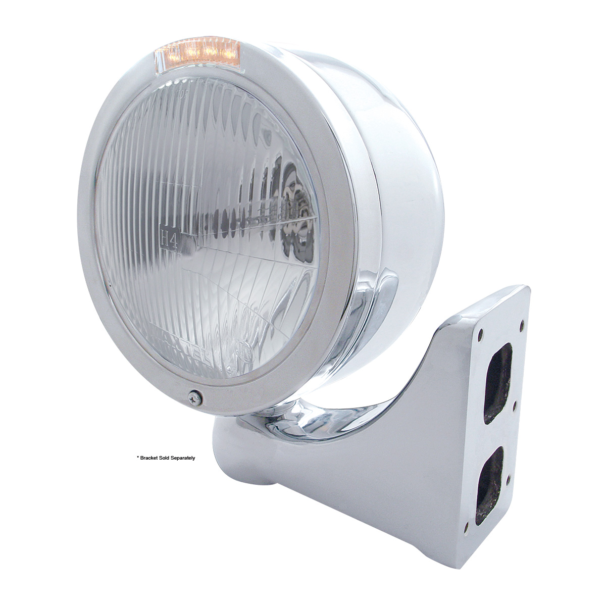 Stainless Steel Bullet Half Moon Headlight H4 Bulb & LED Turn Signal - Clear Lens - Thumbnail 4