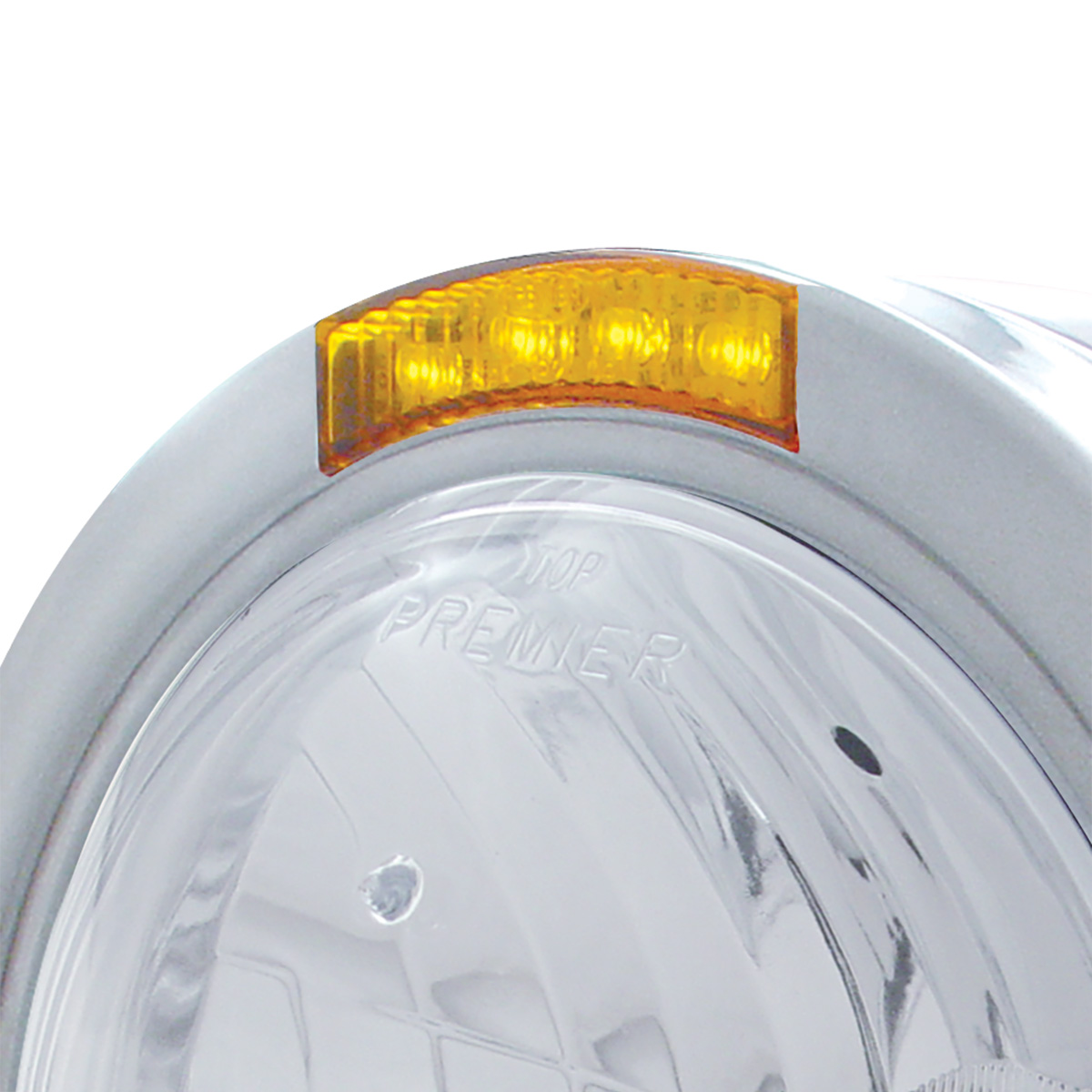 Stainless Steel Bullet Half Moon Headlight Crystal H4 Bulb & LED Turn Signal - Amber Lens - Thumbnail 2