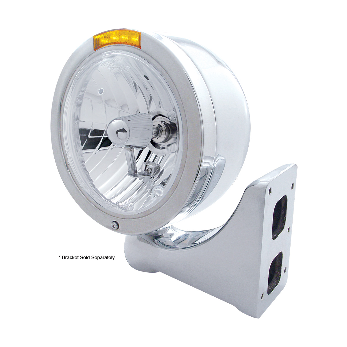 Stainless Steel Bullet Half Moon Headlight Crystal H4 Bulb & LED Turn Signal - Amber Lens - Thumbnail 4