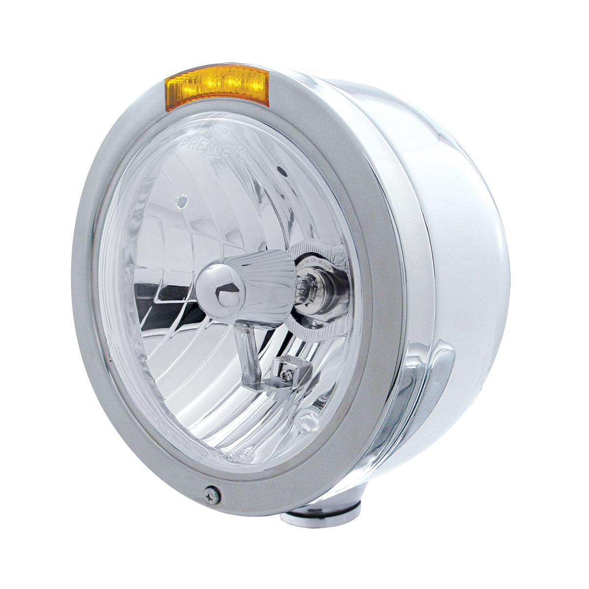 Stainless Steel Bullet Half Moon Headlight Crystal H4 Bulb & LED Turn Signal - Amber Lens - Thumbnail 6