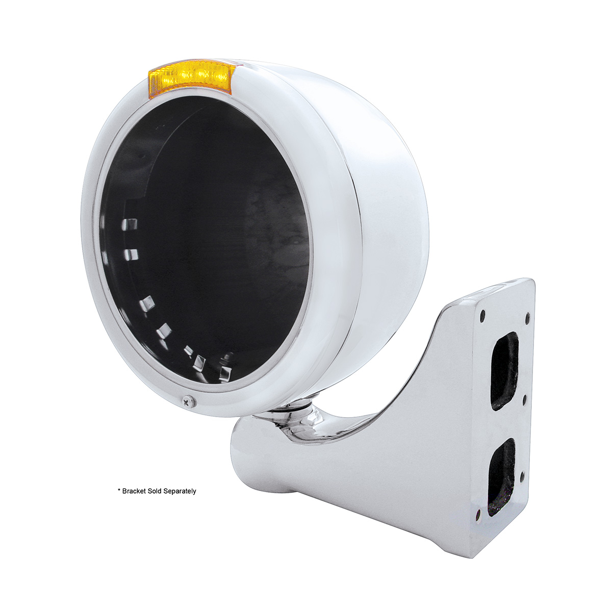 Stainless Steel Classic Half Moon Headlight No Bulb With LED Turn Signal - Amber Lens - Thumbnail 3