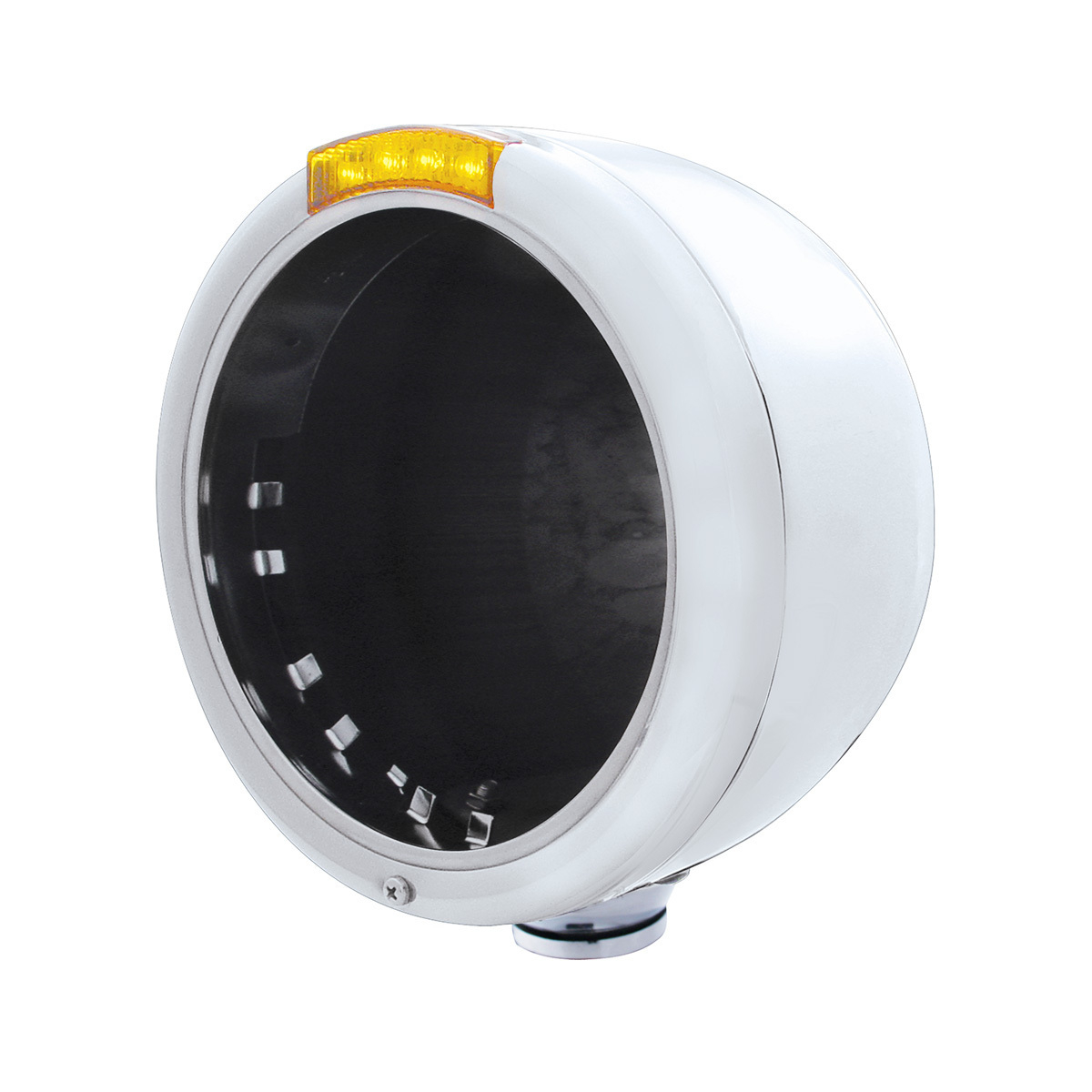 Stainless Steel Classic Half Moon Headlight No Bulb With LED Turn Signal - Amber Lens - Thumbnail 4