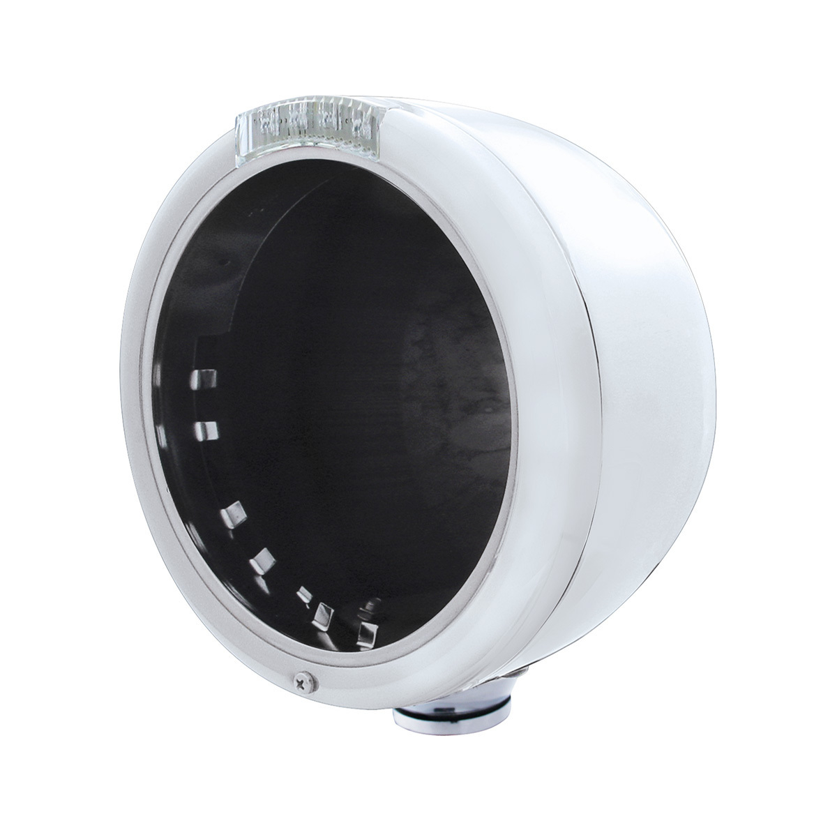 Stainless Steel Classic Half Moon Headlight No Bulb With LED Turn Signal - Clear Lens - Thumbnail 4