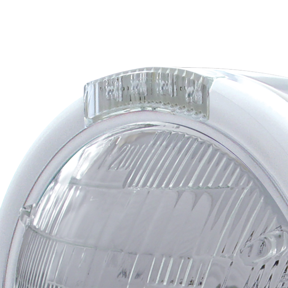 Stainless Steel Classic Half Moon Headlight 6014 Bulb & LED Turn Signal - Clear Lens - Thumbnail 2