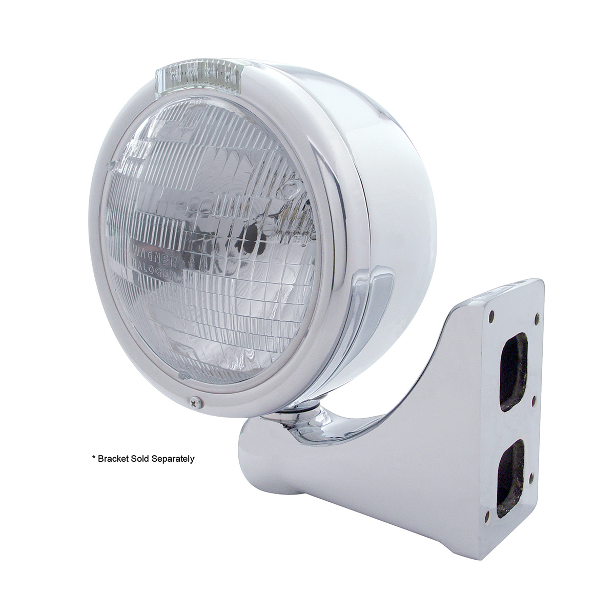 Stainless Steel Classic Half Moon Headlight H6024 Bulb & LED Turn Signal - Clear Lens - Thumbnail 3