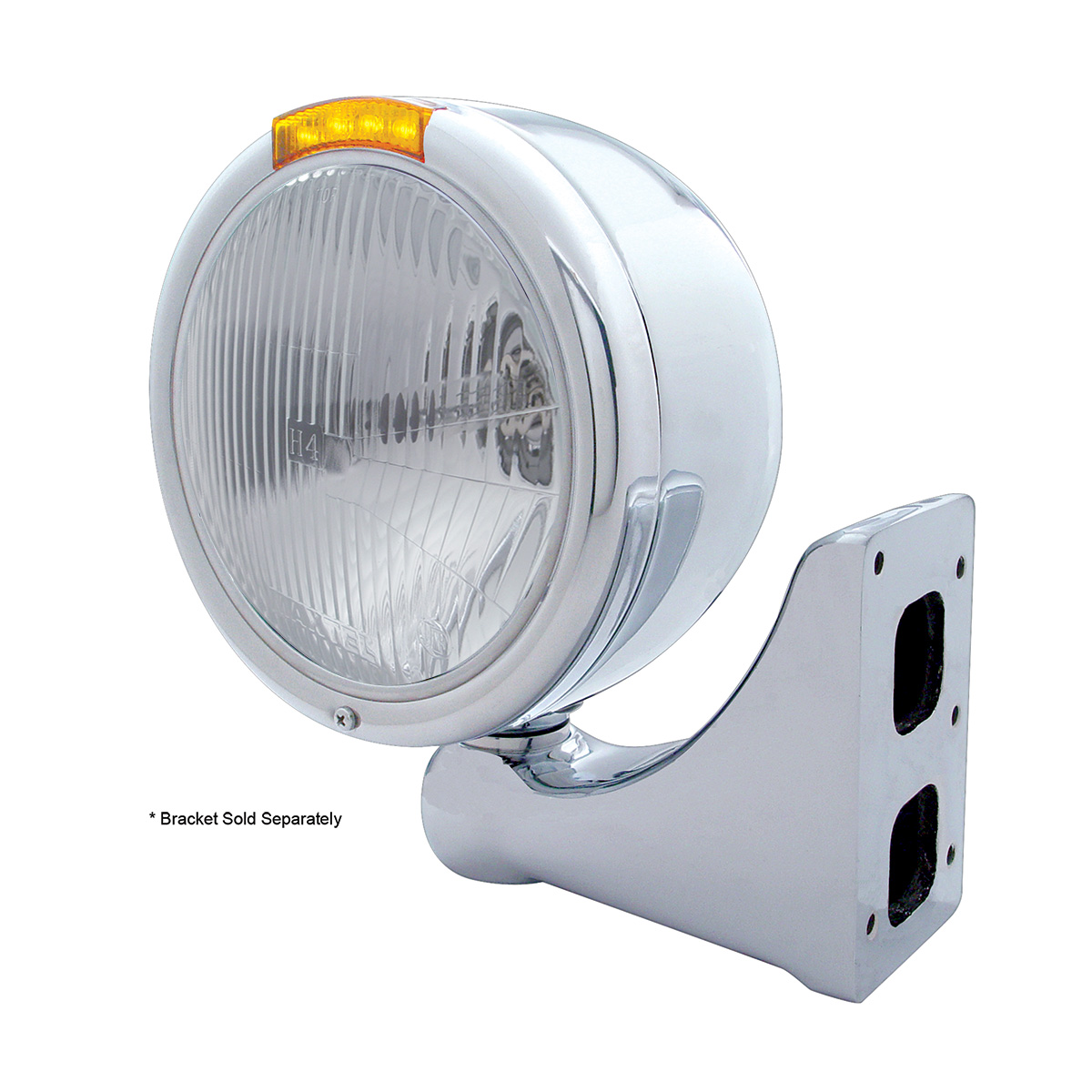 Stainless Steel Classic Half Moon Headlight H4 Bulb & LED Turn Signal - Amber Lens - Thumbnail 3