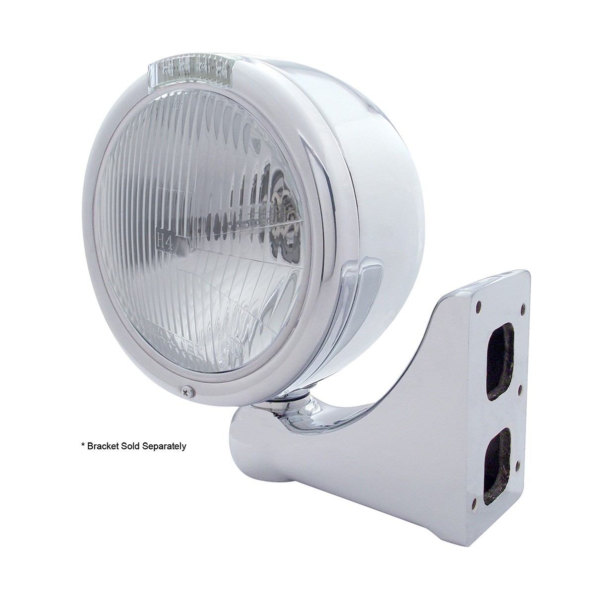 Stainless Steel Classic Half Moon Headlight H4 Bulb & LED Turn Signal - Clear Lens - Thumbnail 3