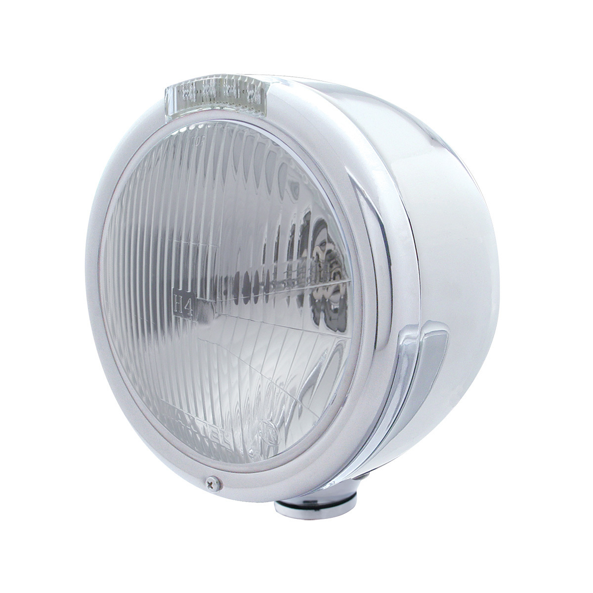 Stainless Steel Classic Half Moon Headlight H4 Bulb & LED Turn Signal - Clear Lens - Thumbnail 6