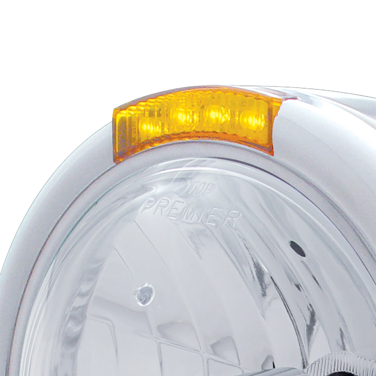 Stainless Steel Classic Half Moon Headlight Crystal H4 Bulb & LED Turn Signal - Amber Lens - Thumbnail 2
