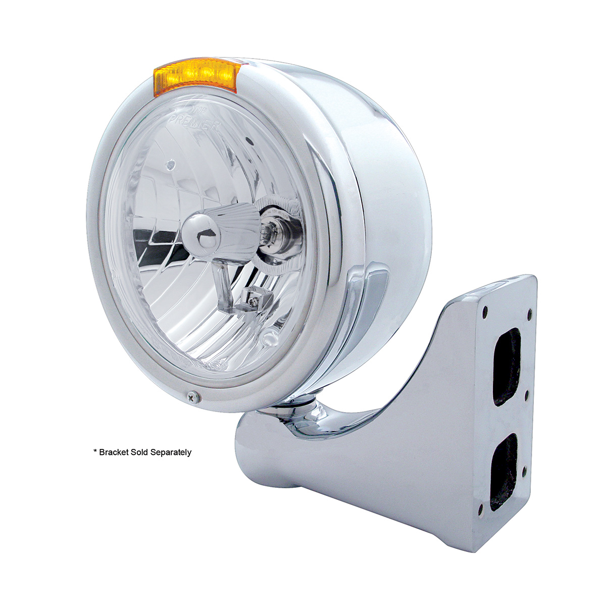 Stainless Steel Classic Half Moon Headlight Crystal H4 Bulb & LED Turn Signal - Amber Lens - Thumbnail 3