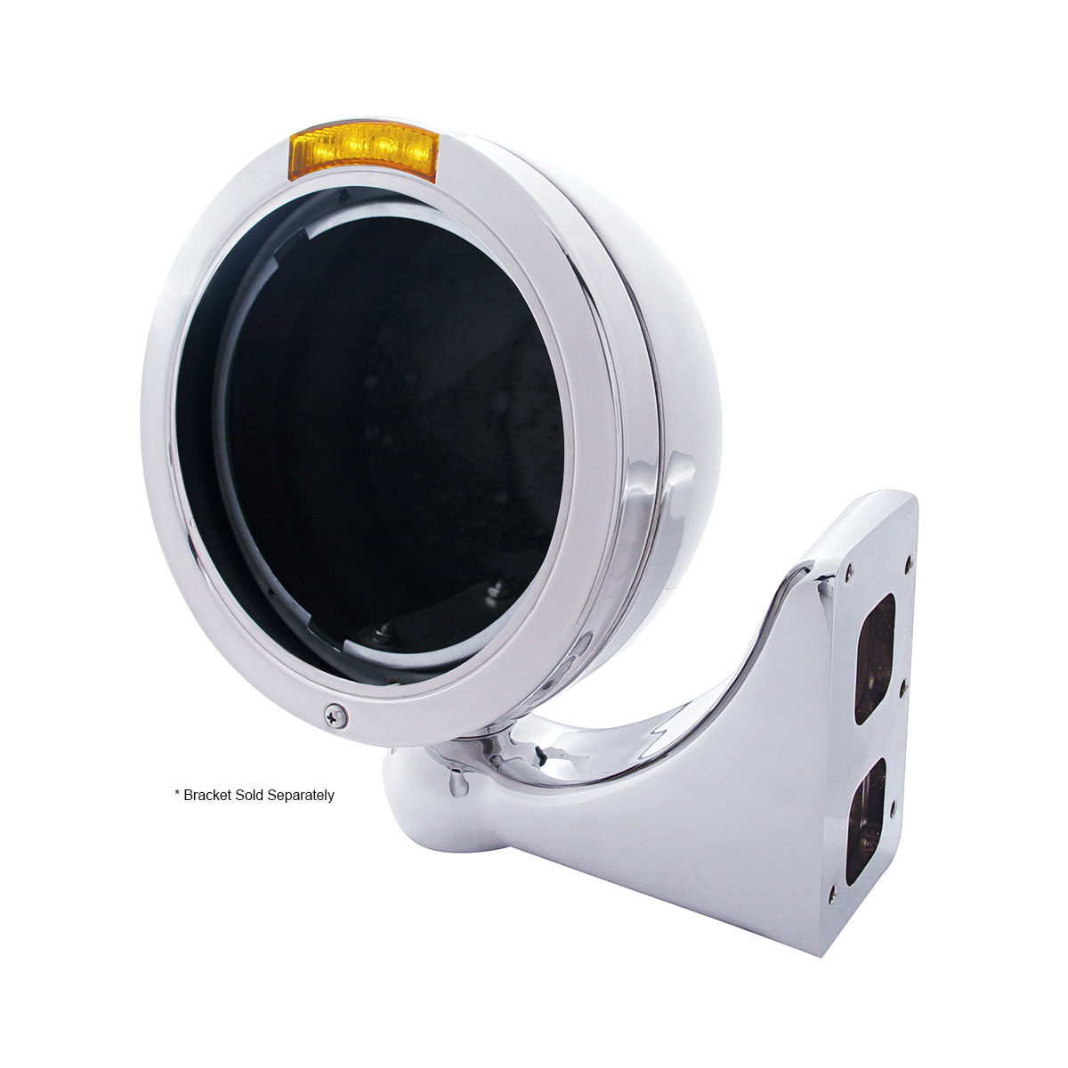 Stainless Steel Bullet Classic Headlight No Bulb With LED Turn Signal - Amber Lens - Thumbnail 3