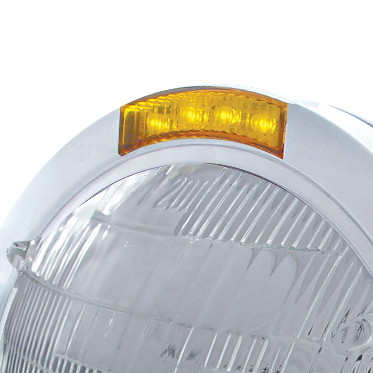 Stainless Steel Bullet Classic Headlight 6014 Bulb & LED Turn Signal - Amber Lens - Thumbnail 2